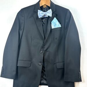 Class Club Black Suite Jacket and Vest with Blue Bow Tie and Pocket Square